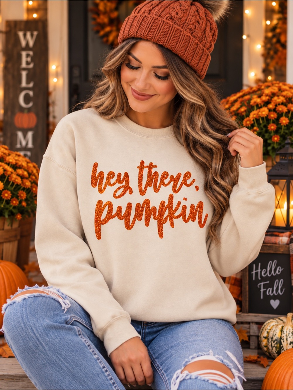 Cozy 'Hey There, Pumpkin' Cream Sweatshirt